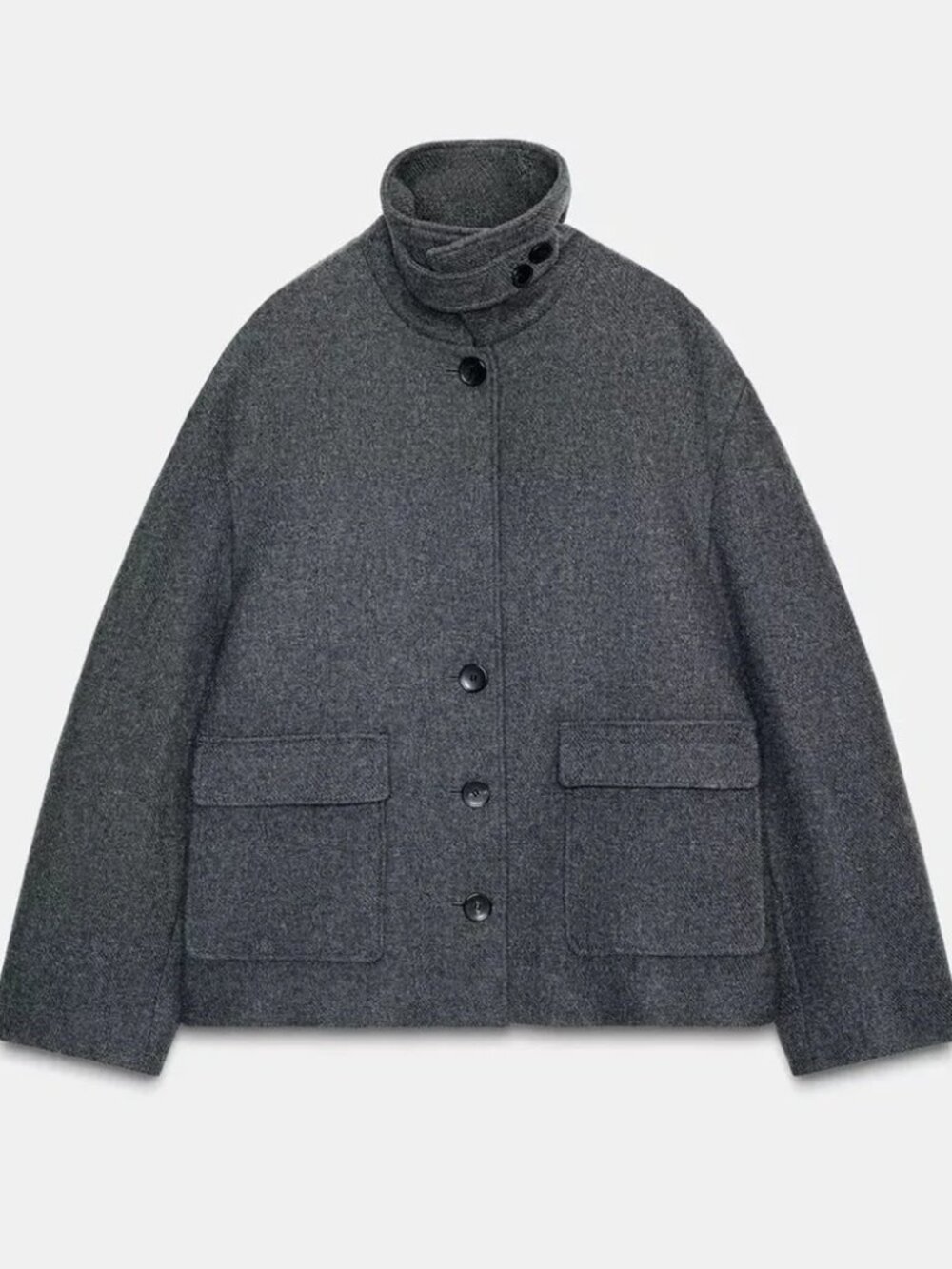 ZARA WOMAN NEW WOOL BLEND SHORT COAT WITH HIGH NECK GRAY SIZE XL 2070/397 NWT - Picture 7 of 11